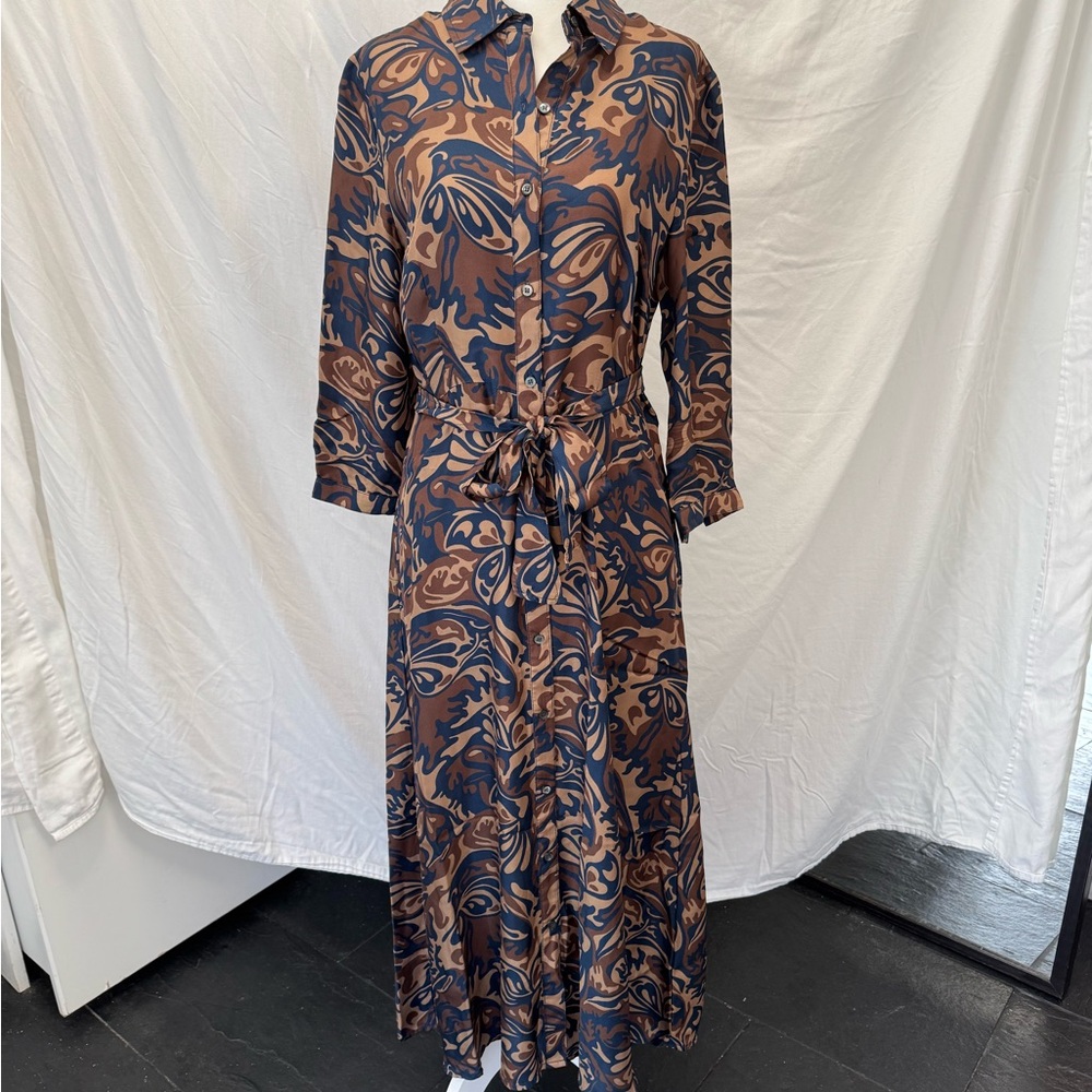 J. McLaughlin Long Sleeve Brown and Blue Dress